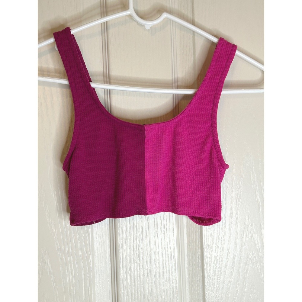 Wild Fable Two Tone Pink Magenta Ribbed Cinched Front Crop Top Small - Picture 4 of 5